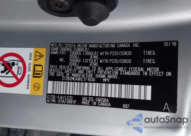 2T2BZMCAXKC171630: 43782587