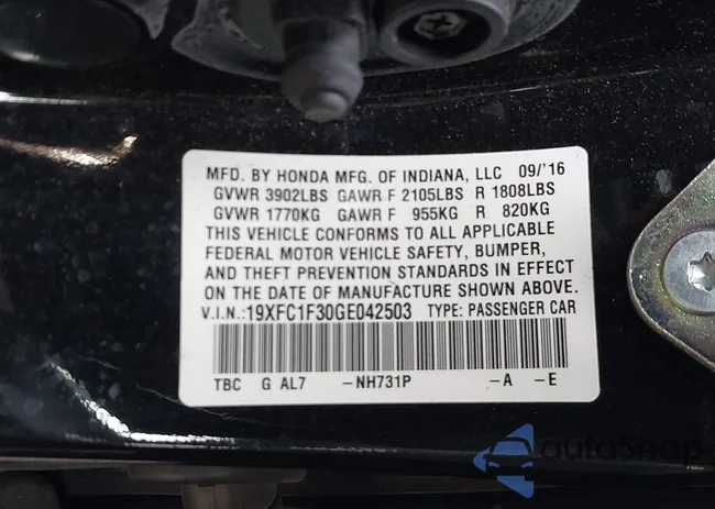 19XFC1F30GE042503: 43782874