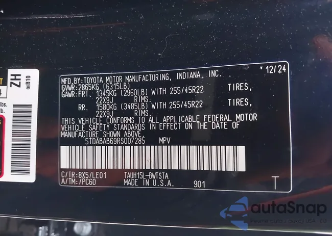 5TDABAB69RS007285: 43784009