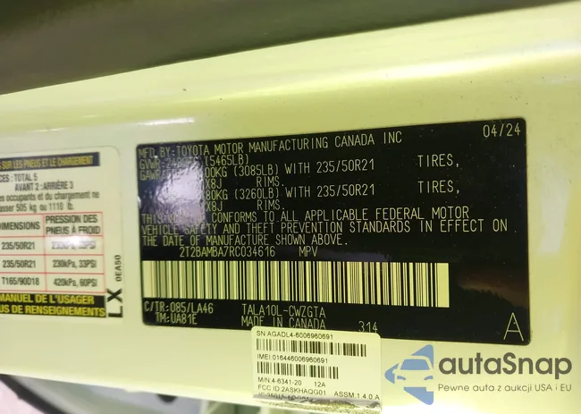 2T2BAMBA7RC034616: 43784402