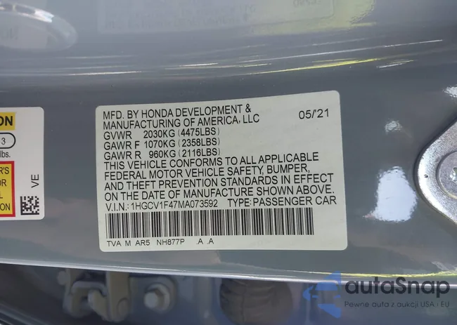 1HGCV1F47MA073592: 43784981