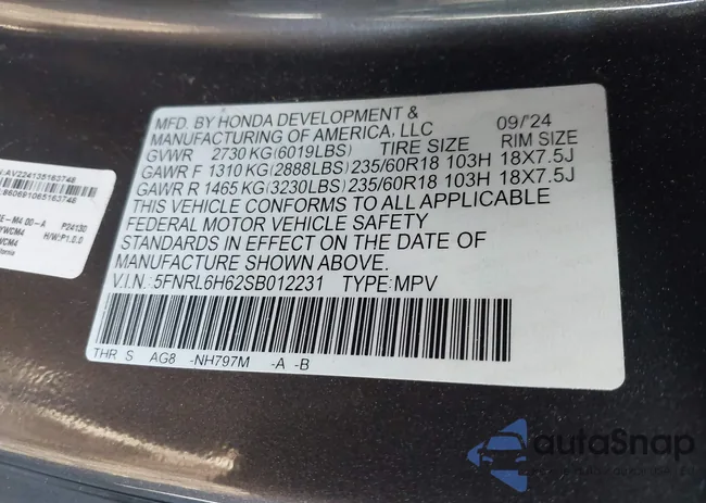 5FNRL6H62SB012231: 43785203