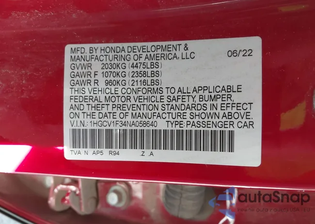 1HGCV1F34NA058640: 43785349