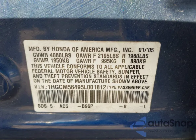 1HGCM56495L001812: 43785381