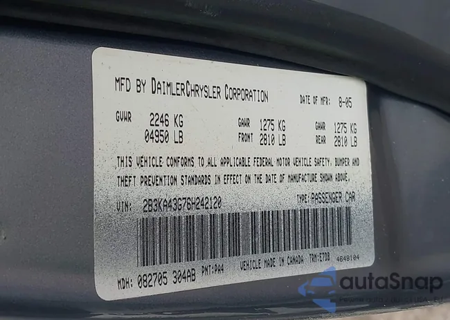 2B3KA43G76H242120: 43784596