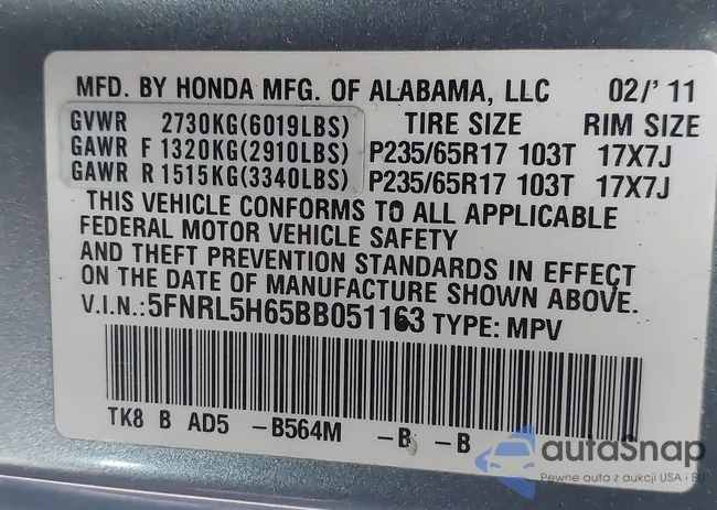 5FNRL5H65BB051163: 43784823