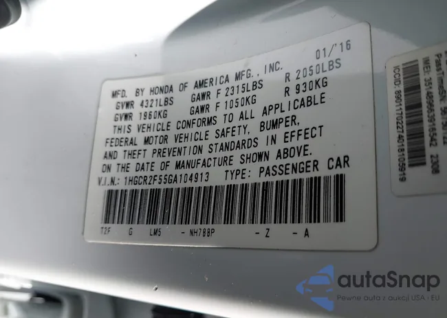 1HGCR2F55GA104913: 43784956