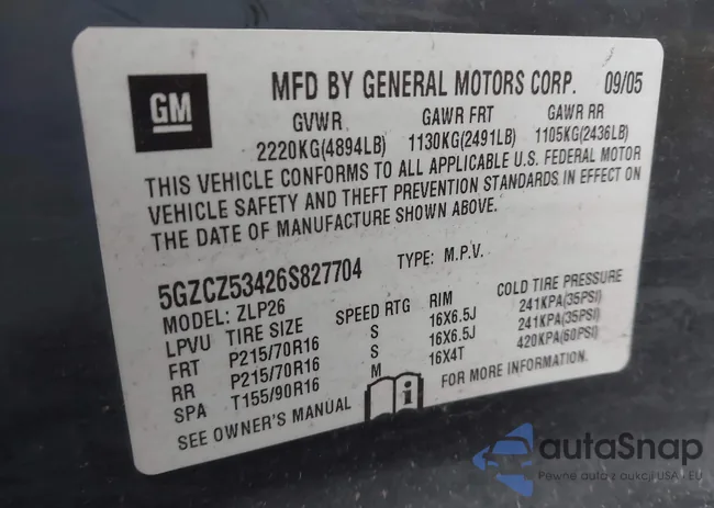 5GZCZ53426S827704: 43784957