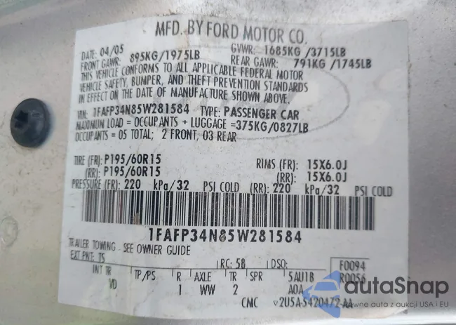 1FAFP34N85W281584: 43786164