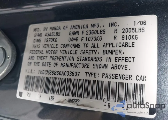 1HGCM66866A033607: 43786313