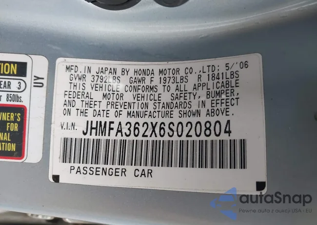 JHMFA362X6S020804: 43786390