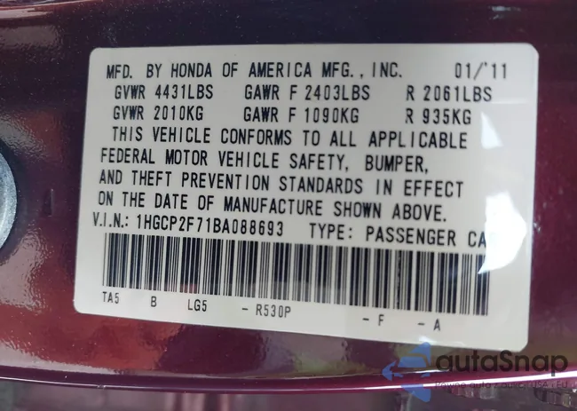 1HGCP2F71BA088693: 43786434