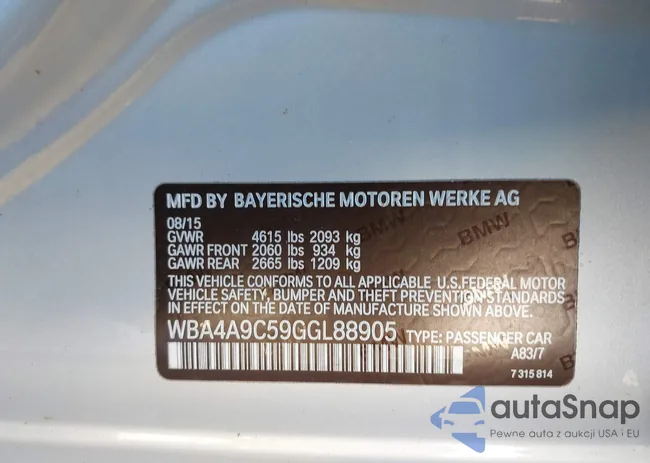 WBA4A9C59GGL88905: 43786443