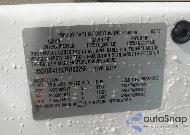 2S3DB417X76123256: 43786445