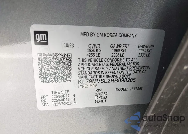 KL79MVSL2RB098205: 43786523