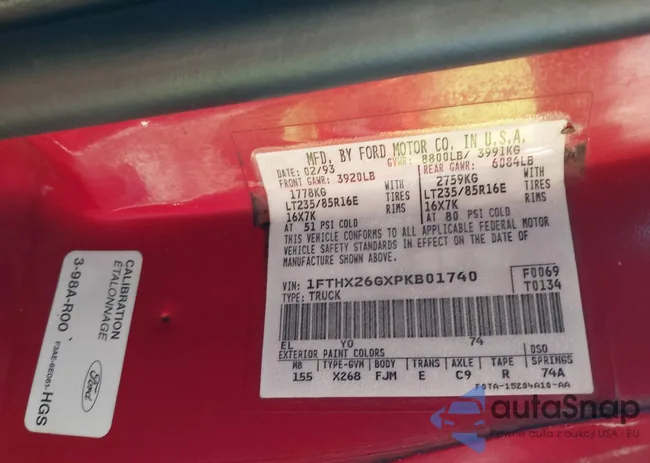 1FTHX26GXPKB01740: 43785580