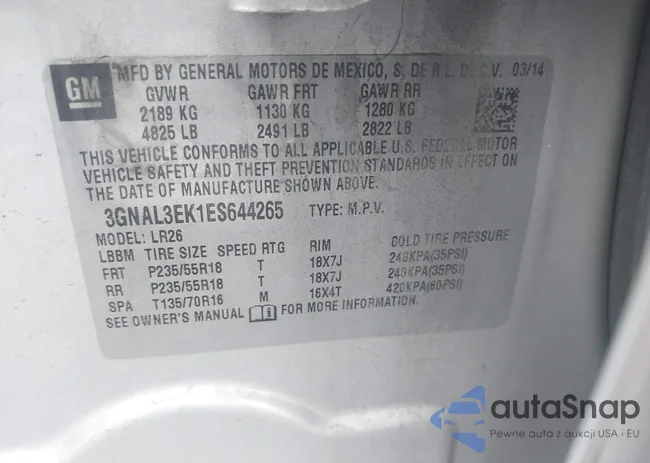 3GNAL3EK1ES644265: 43785646