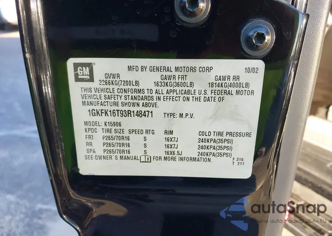 1GKFK16T93R148471: 43785886