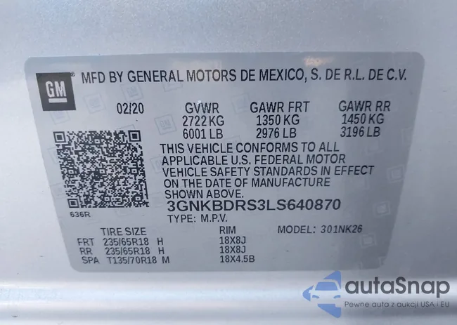 3GNKBDRS3LS640870: 43785950