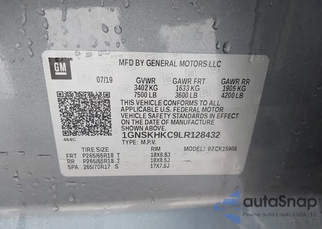 1GNSKHKC9LR128432: 43787218