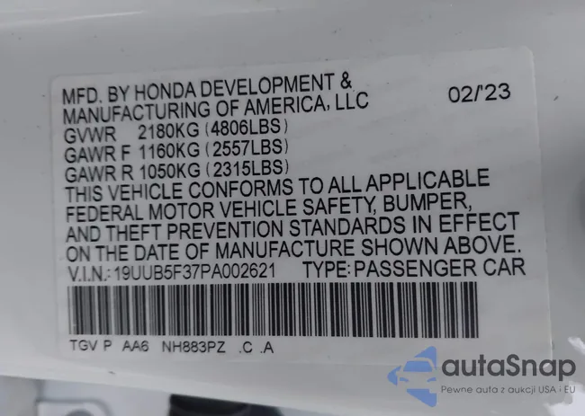 19UUB5F37PA002621: 43787361