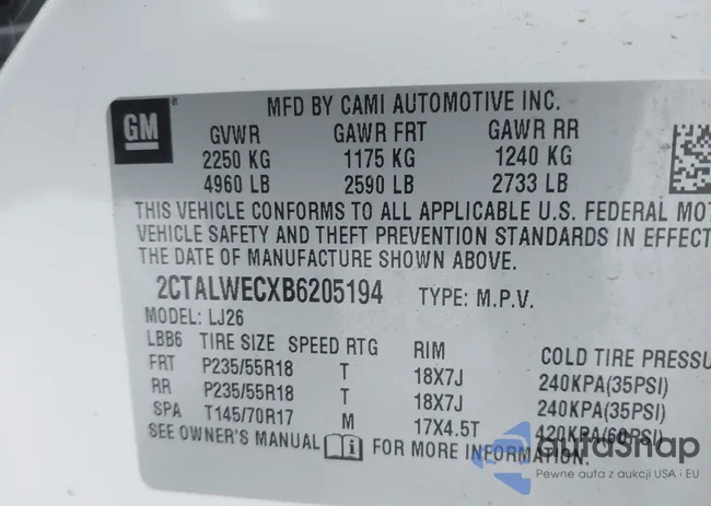 2CTALWECXB6205194: 43787466