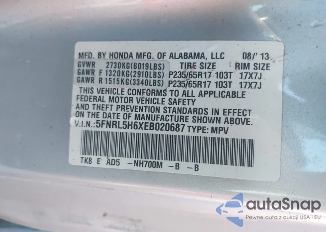 5FNRL5H6XEB020687: 43786603