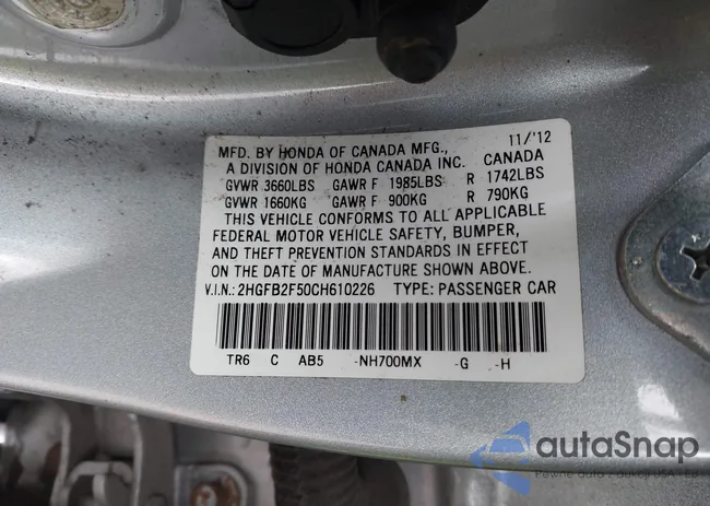 2HGFB2F50CH610226: 43786914