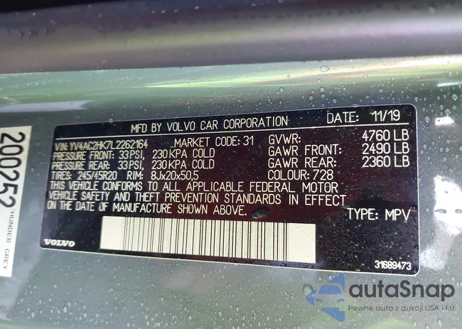 YV4AC2HK7L2262164: 43787957