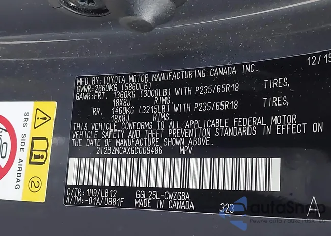 2T2BZMCAXGC009486: 43787969