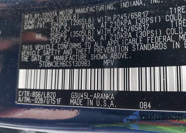 5TDBK3EH6CS130983: 43788012