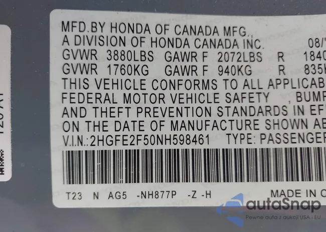 2HGFE2F50NH598461: 43788195