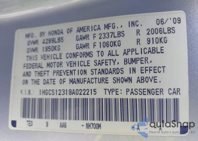 1HGCS12319A022215: 43788201