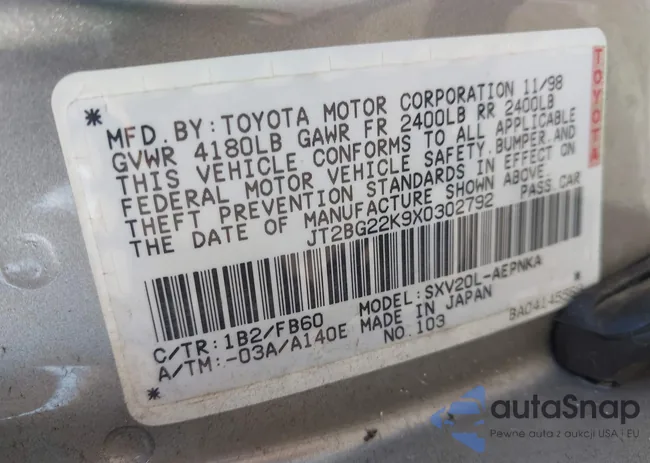 JT2BG22K9X0302792: 43788223