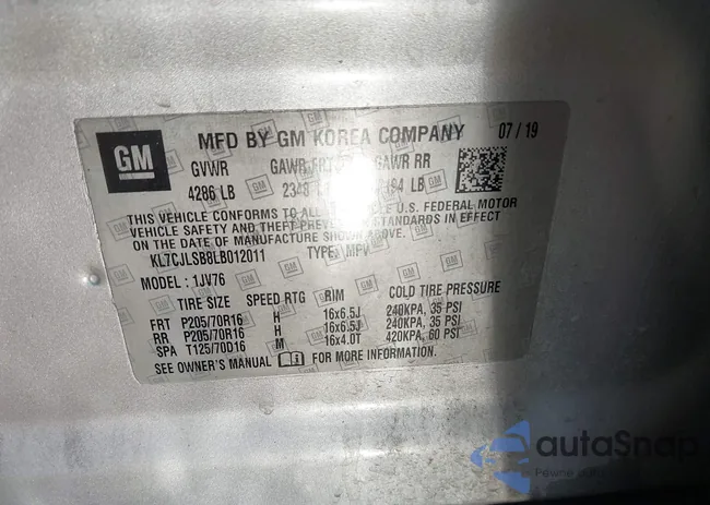 KL7CJLSB8LB012011: 43788294