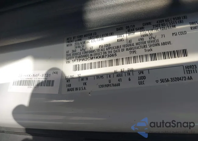 1FTBW2CM1KKB73065: 43788355