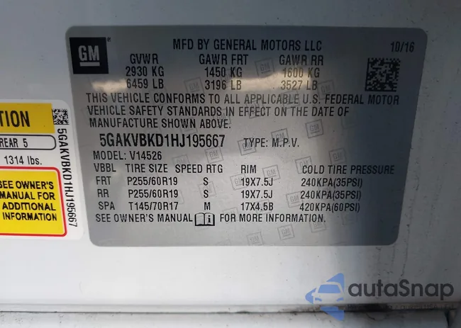 5GAKVBKD1HJ195667: 43788364