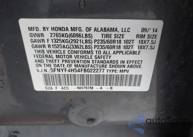 5FNYF4H54FB022277: 43788384