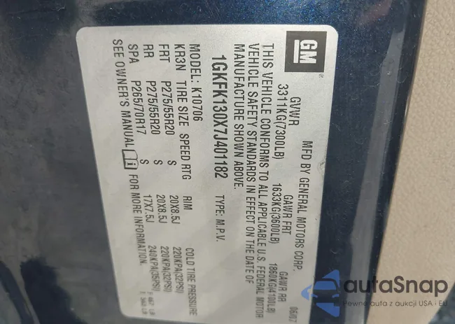 1GKFK130X7J401182: 43788454