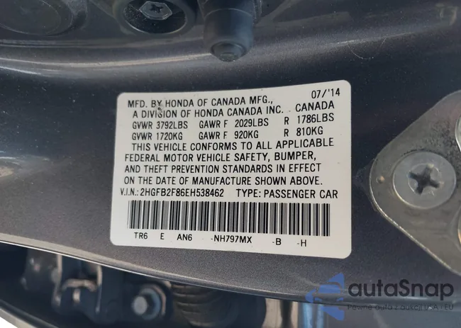 2HGFB2F86EH538462: 43787562