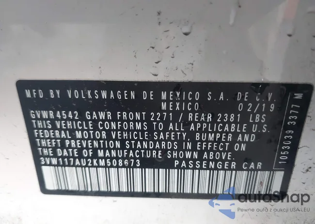 3VW117AU2KM508673: 43787570