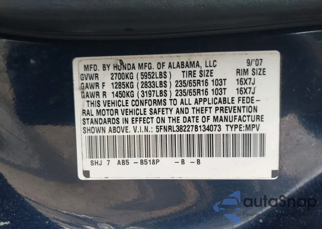 5FNRL38227B134073: 43788993