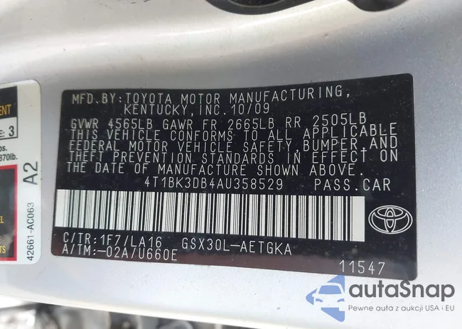 4T1BK3DB4AU358529: 43789230