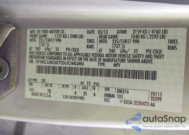 1FMCU9GX7DUC98260: 43789456