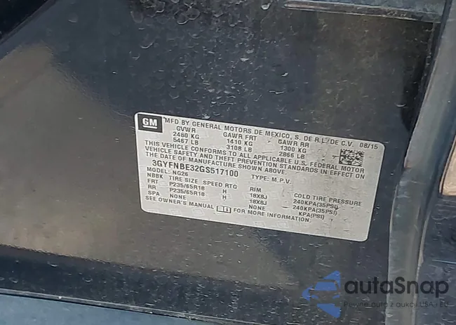 3GYFNBE32GS517100: 43789501