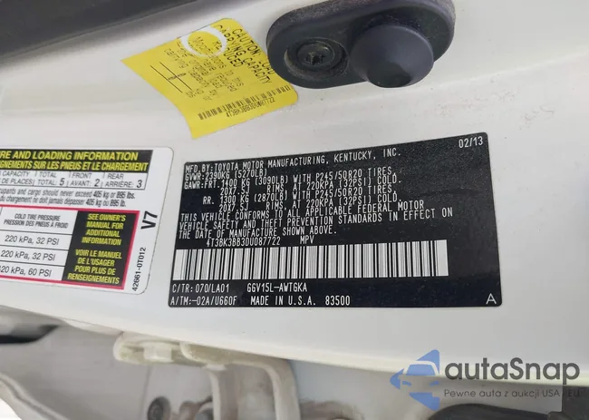 4T3BK3BB3DU087722: 43788556