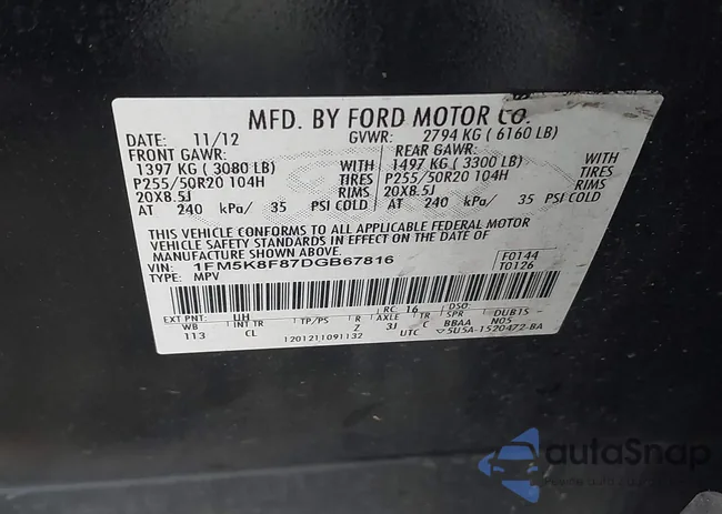 1FM5K8F87DGB67816: 43788630