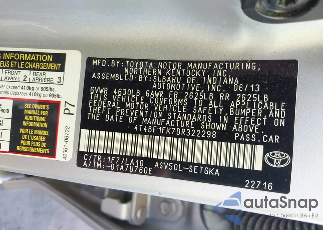 4T4BF1FK7DR322298: 43788650