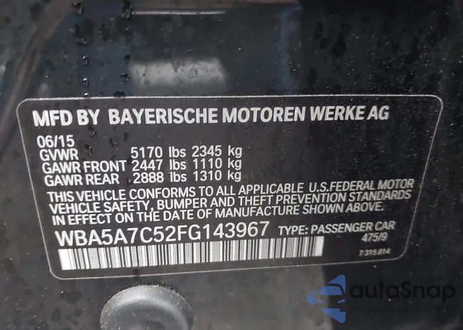 WBA5A7C52FG143967: 43788893