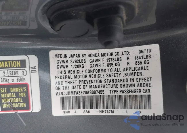 JHMFA3F20AS007455: 43788930